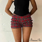 Checkered Frill Tiered Low-Cut Short
