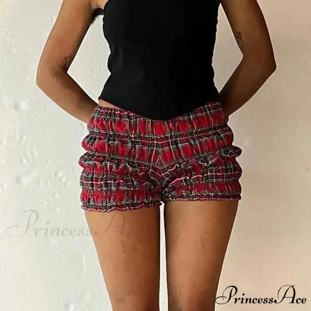 Checkered Frill Tiered Low-Cut Short