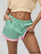 Checkered Frilled Hem Baggy Short