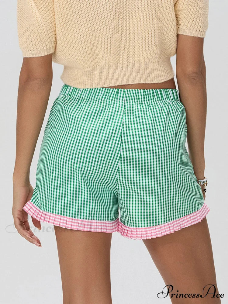 Checkered Frilled Hem Baggy Short