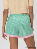 Checkered Frilled Hem Baggy Short