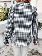 Checkered Frilled Plunging Neckline Top