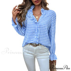 Checkered Frilled Plunging Neckline Top
