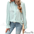 Checkered Frilled Plunging Neckline Top