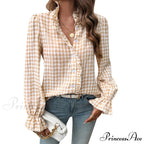 Checkered Frilled Plunging Neckline Top