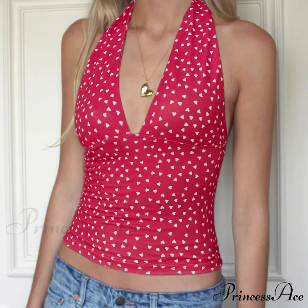 Checkered Heart Lace-Up Crop Top