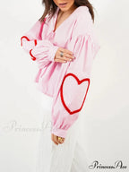 Checkered Heart Trim Fasten Blouse