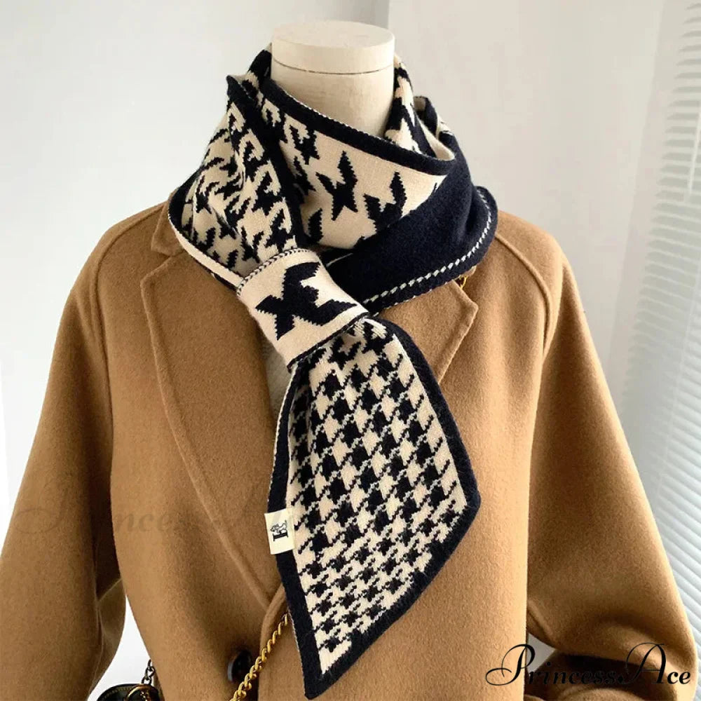 Checkered Knit Winter Scarf