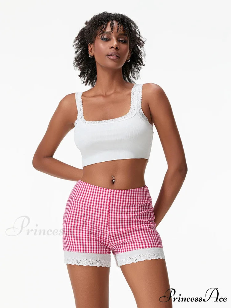 Checkered Lace Crochet Border Short