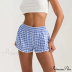 Checkered Lace Trim Flexible Waist Short
