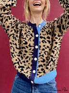 Checkered Lantern Sleeve Knit Cardigan