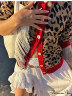 Checkered Lantern Sleeve Knit Cardigan