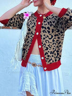 Checkered Lantern Sleeve Knit Cardigan