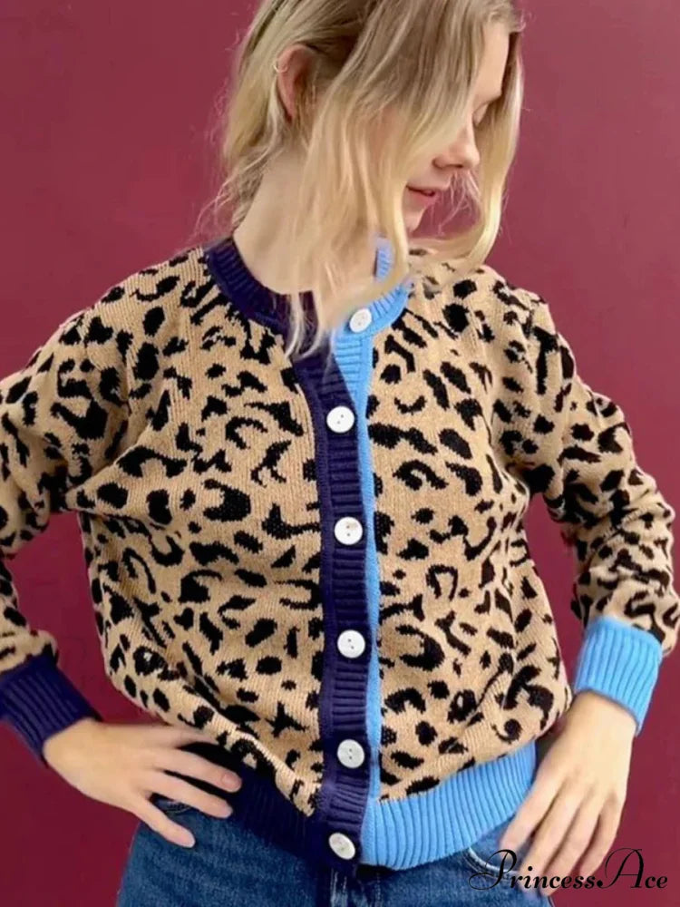 Checkered Lantern Sleeve Knit Cardigan