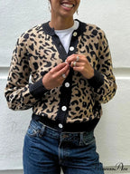 Checkered Lantern Sleeve Knit Cardigan