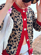 Checkered Lantern Sleeve Knit Cardigan