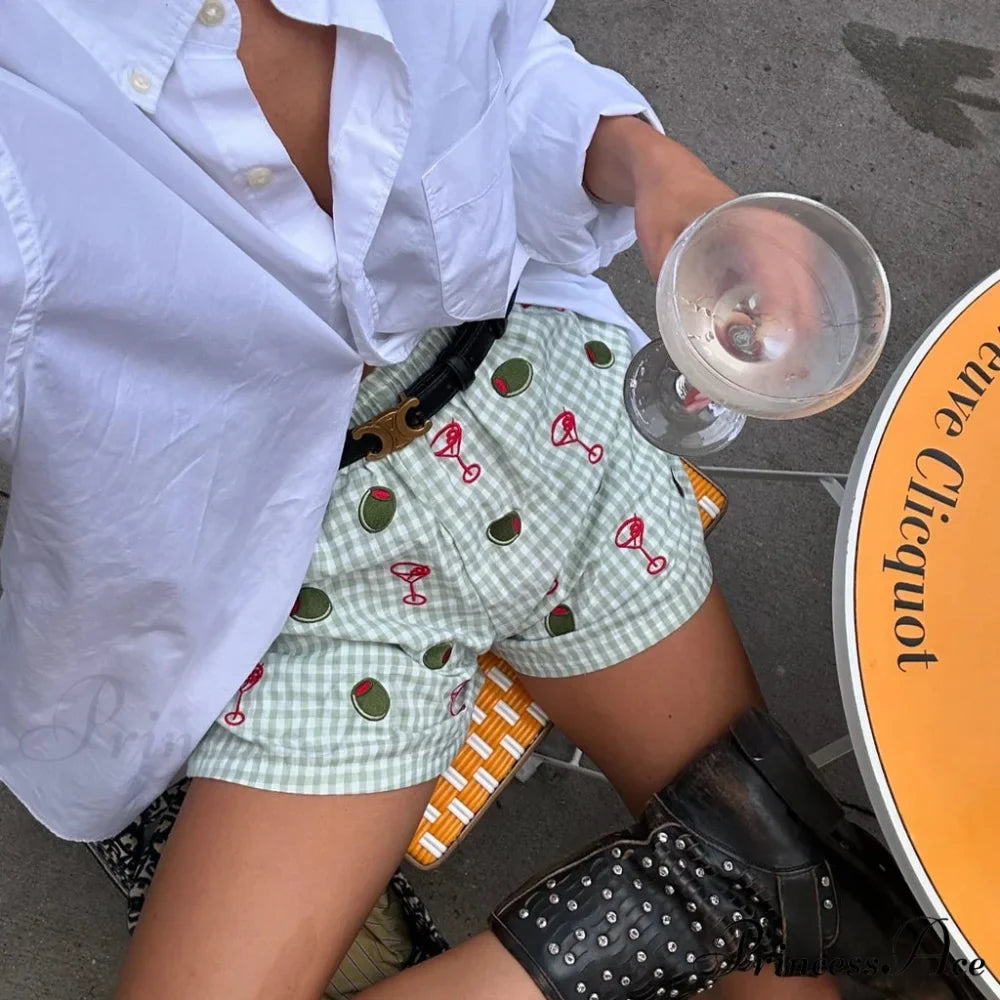 Checkered Line High-Waist Short