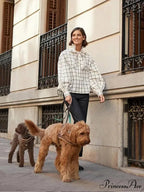 Checkered Long Sleeve Lace Up Single Breasted Top