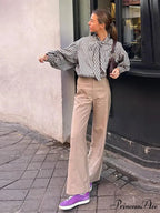 Checkered Long Sleeve Lace Up Single Breasted Top