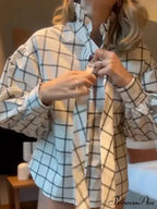 Checkered Long Sleeve Lace Up Single Breasted Top