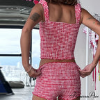Checkered Matching Cropped Tank High Waist Shorts Two Pieces Set