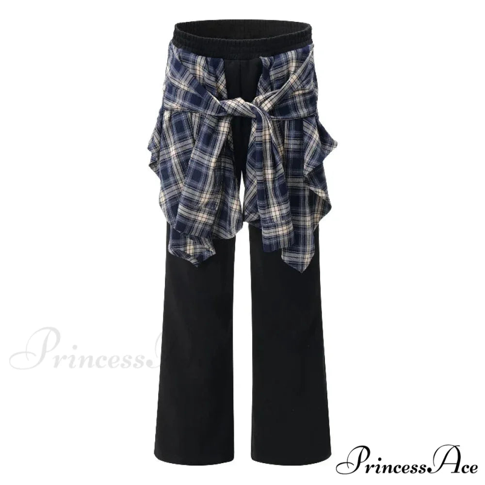 Checkered Patchwork High Waist Trousers