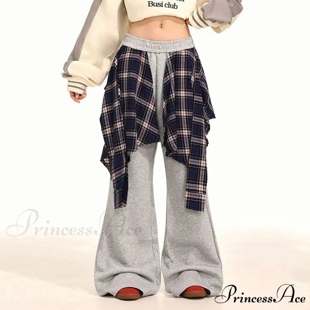 Checkered Patchwork High Waist Trousers