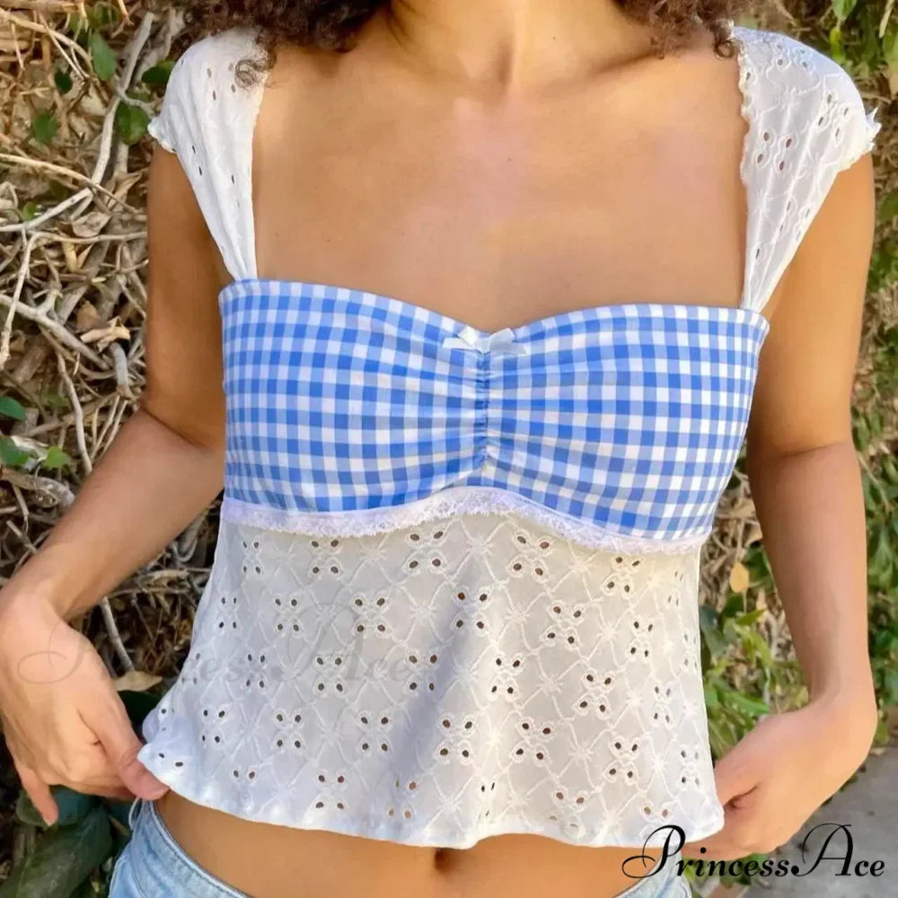 Checkered Patchwork Tie-Up Crop Top