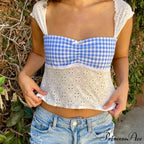 Checkered Patchwork Tie-Up Crop Top