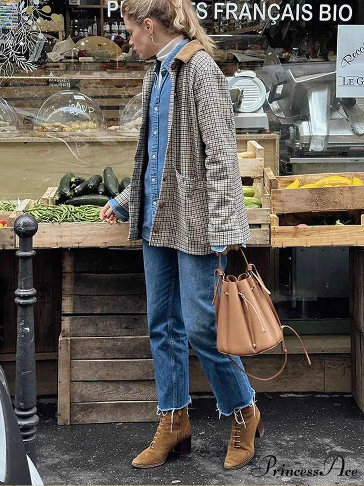 Checkered Pattern Collar Coat