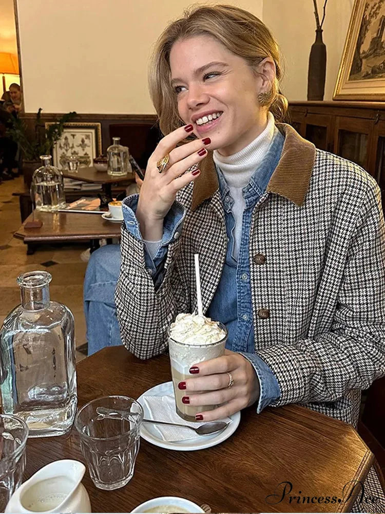 Checkered Pattern Collar Coat