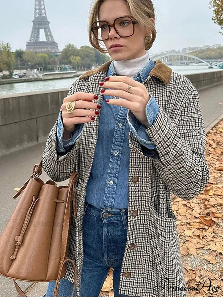 Checkered Pattern Collar Coat
