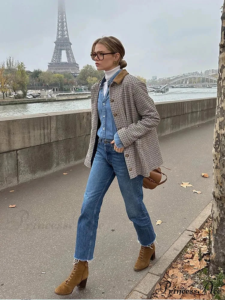 Checkered Pattern Collar Coat