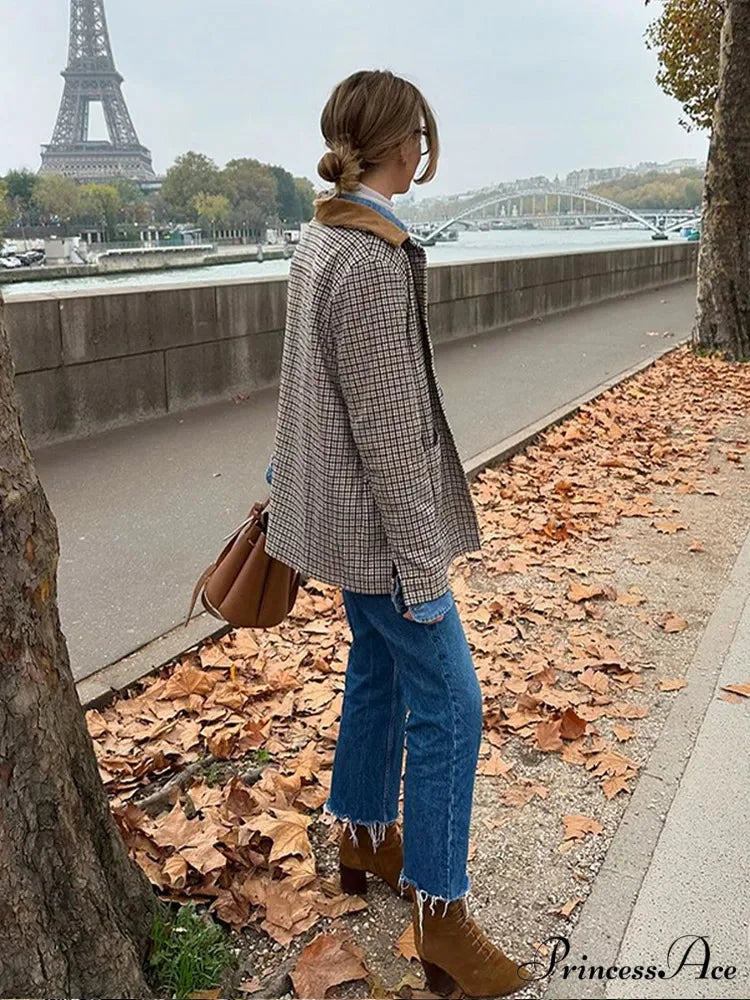 Checkered Pattern Collar Coat