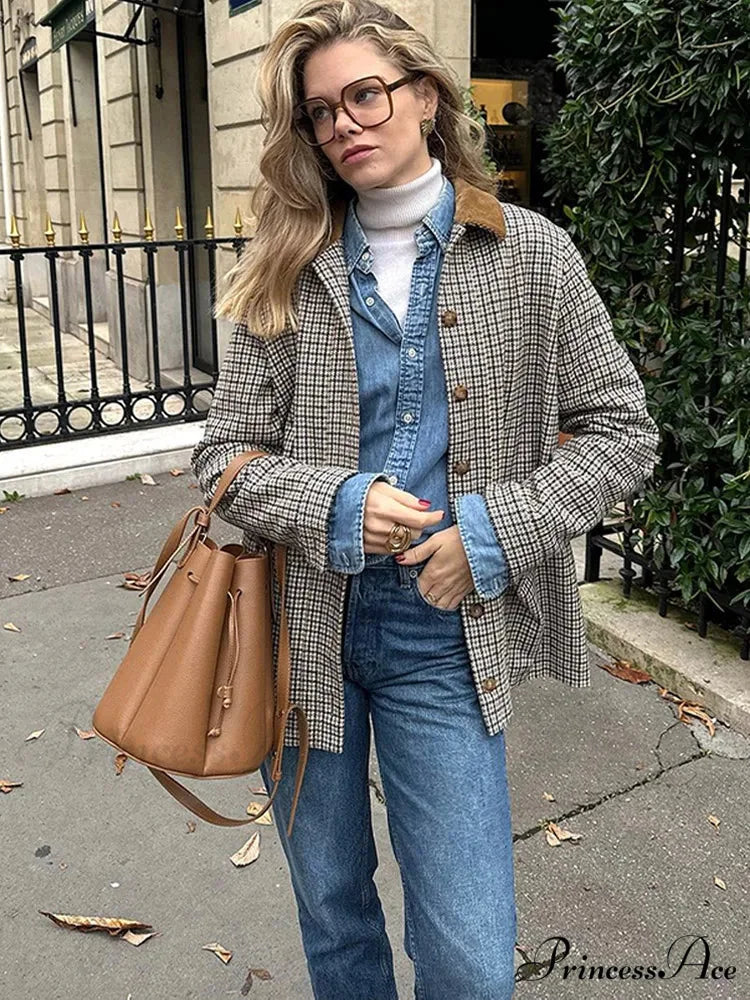 Checkered Pattern Collar Coat