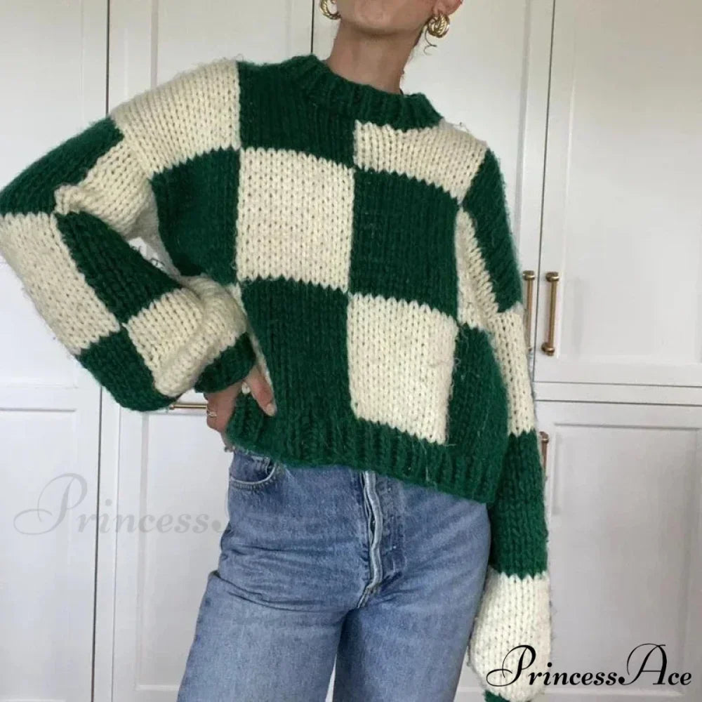 Checkered Pattern Short Cozy Jumper