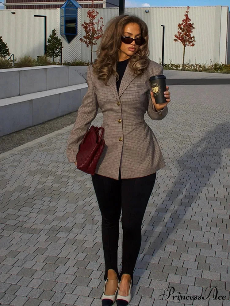 Checkered Pattern Trim Fit Collar Jacket