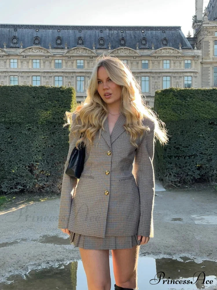 Checkered Pattern Trim Fit Collar Jacket