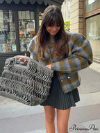 Checkered Pattern Woolen Short Coat