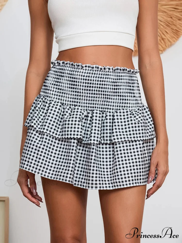 Checkered Retro Lovely Waist Skirt