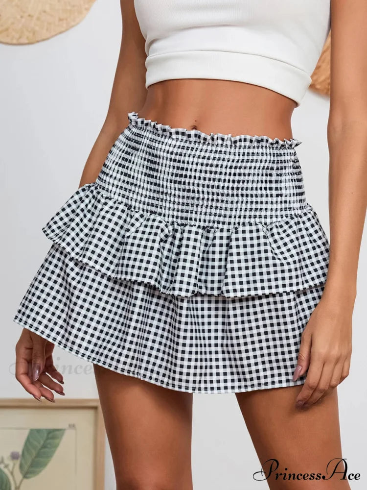 Checkered Retro Lovely Waist Skirt