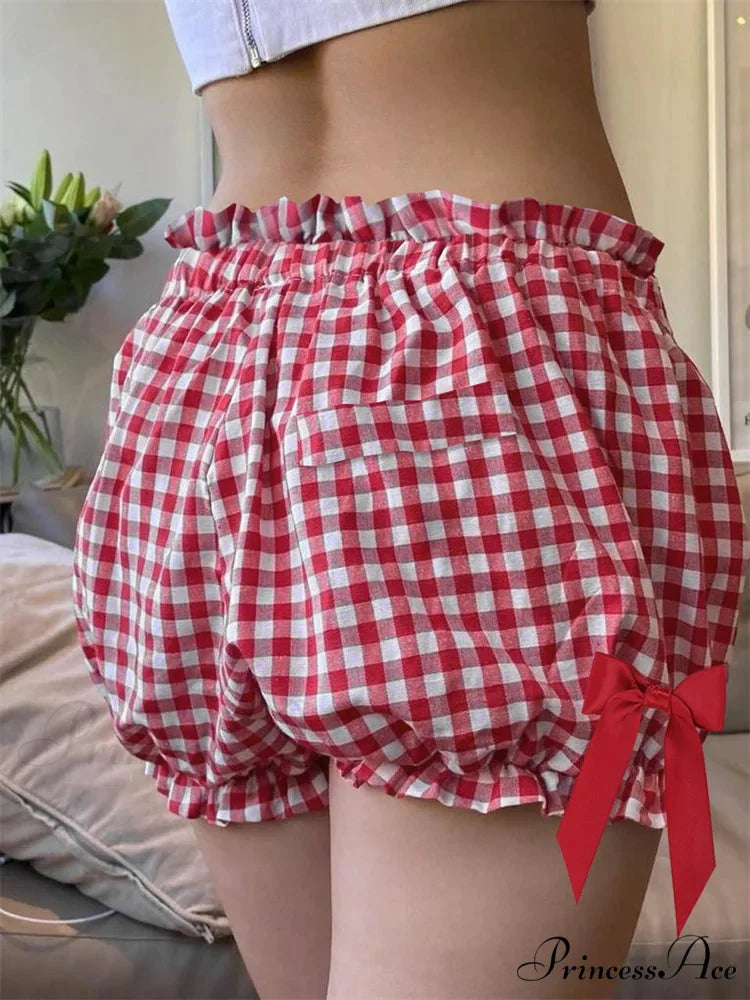 Checkered Ribbon Loose Bloomer Short