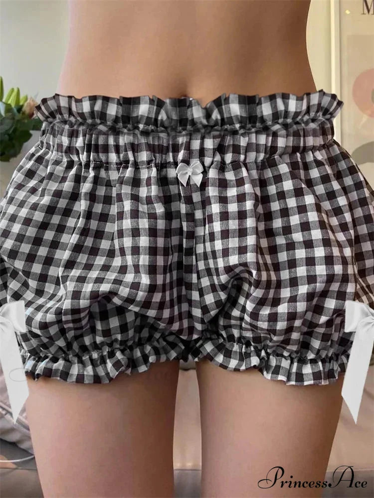 Checkered Ribbon Loose Bloomer Short
