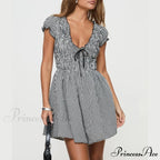 Checkered Shirred Babydoll Mini Dress
