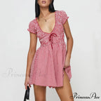 Checkered Shirred Babydoll Mini Dress
