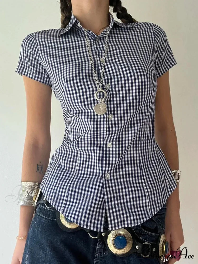 Checkered Sleek Buttoned Up Top