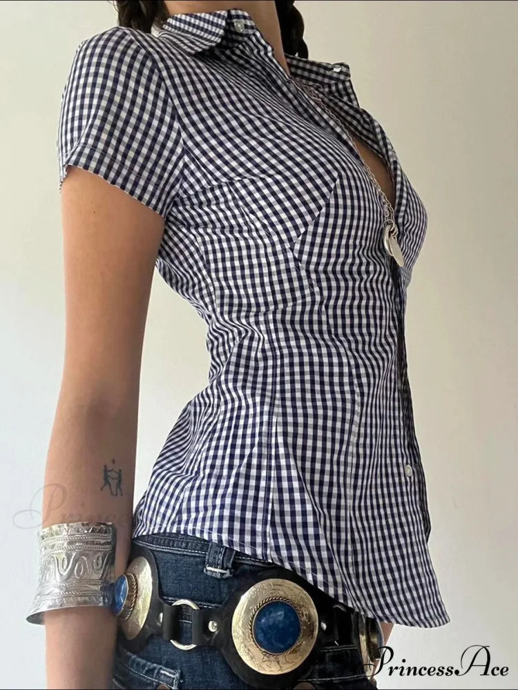 Checkered Sleek Buttoned Up Top