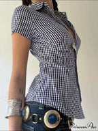 Checkered Sleek Buttoned Up Top
