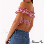 Checkered Square Neck Crop Top