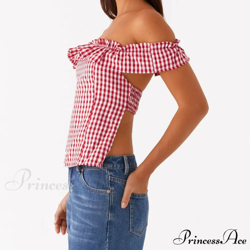 Checkered Square Neck Crop Top